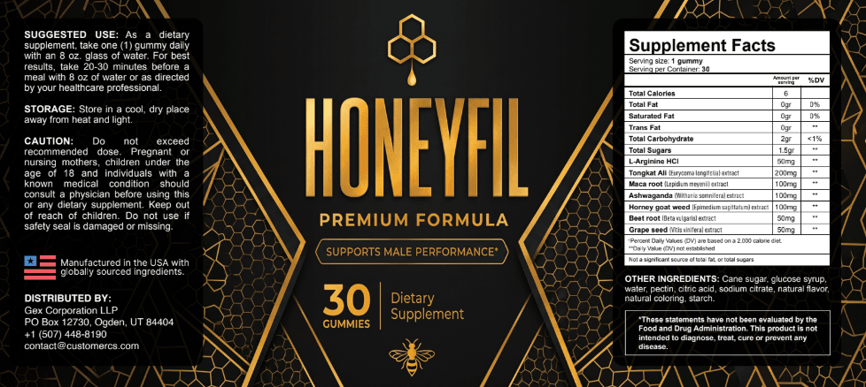 HoneyFil supplement facts label